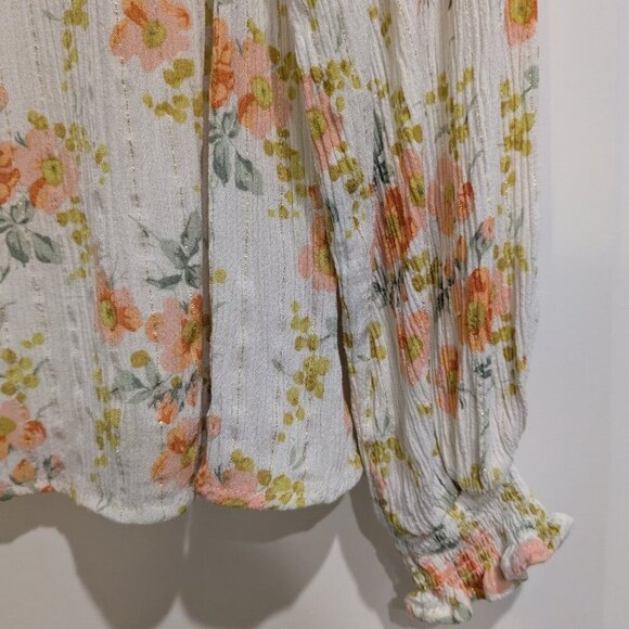 Cupcakes and Cashmere Blouse Women's Small Floral Peasant Smock Metallic Fringe - Picture 10 of 15